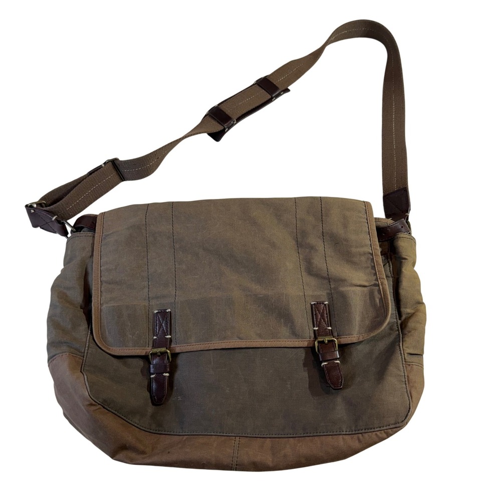 J.Crew Abingdon Messenger Bag Brown Waxed Canvas Leather Laptop